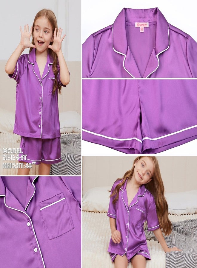 QPANCY Satin Kid Pajamas Big Girls Silk Pjs Set Boys Sleepwear Button-up Lounge Sets Purple Short Sleeve Nightwear Size 10 11 - Image 5